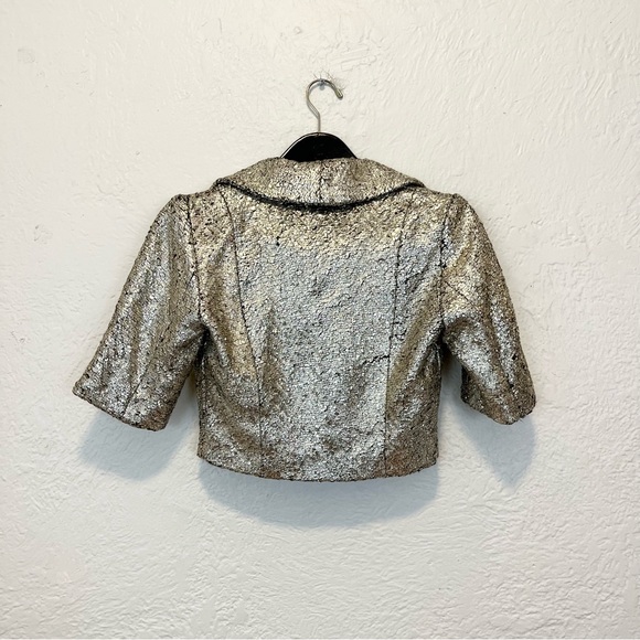 Anthropologie Elevenses Cropped Jacket Gold Foil Wool Bolero XS Preppy Academia - Picture 9 of 10